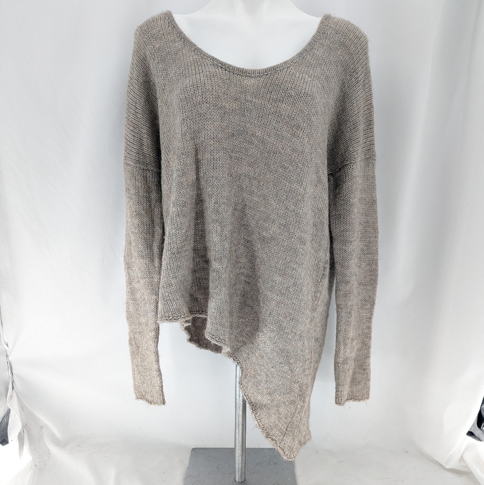 Helmut Lang Taupe Marled Asymmetrical Alpaca Camel Hair Sweater Size Large - Picture 5 of 7
